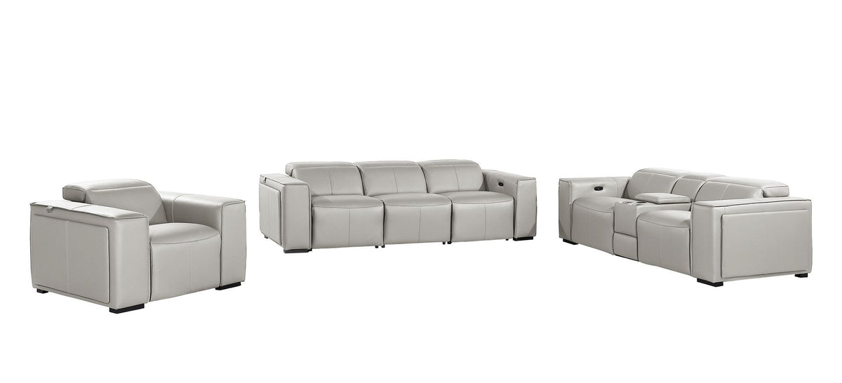 1224 Divanitalia 7-Piece Modular Power Reclining Sofa, Loveseat & Chair Set in Top Grain Italian Leather with 6 Power Recliners & Power Headrests - Light Grey - SKU 1224-LT-GREY-7.6-HT-3PC - view 3