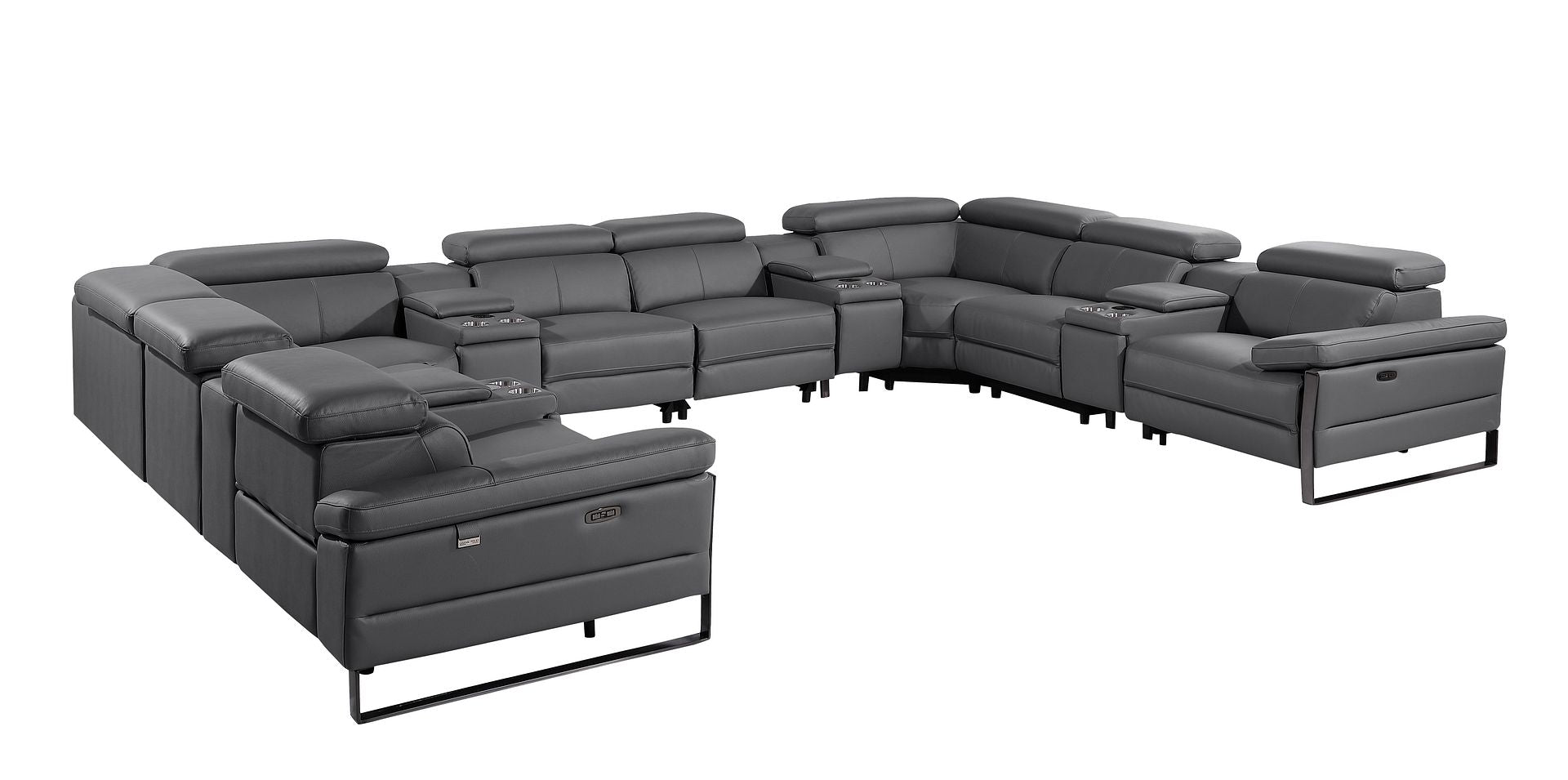 1246 Divanitalia 12-Piece U-Shaped Modular Power Reclining Sectional Sofa with 4 Power Recliners and Power Headrests - Top Grain Italian Leather