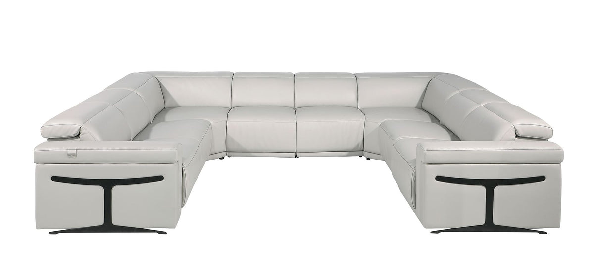 1126 Divanitalia 8-Piece U-Shaped Sectional Sofa in Top Grain Italian Leather with 4 Power Recliners & Power Headrests - Light Grey - SKU 1126-LT_GREY-8PC-4PWR-U-NC-SECT-GROUP - view 3