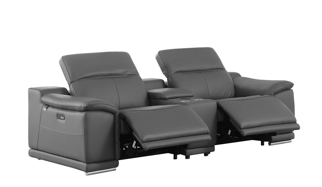 9762 Divanitalia 3-Piece Modular Power Reclining Console Loveseat with 2 Power Recliners in Top Grain Italian Leather