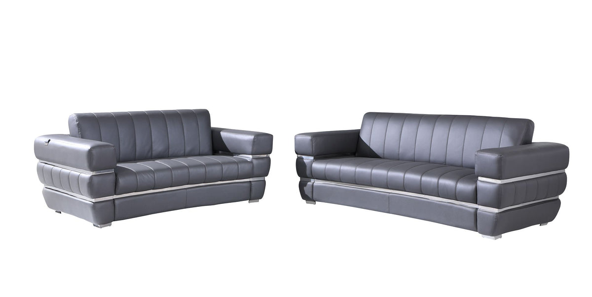 904 Divanitalia 2-Piece Sofa Set in Top-grain Italian Leather - Dark Grey - SKU 904- DARK GRAY 2PC (S/L) - GROUP - view 2