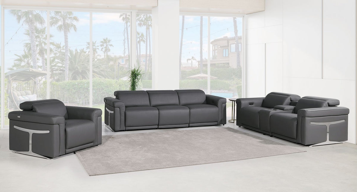 1126 Divanitalia 7-Piece Modular Power Reclining Sofa, Loveseat & Chair Set in Top Grain Italian Leather with 5 Power Recliners & Power Headrests - Dark Grey - SKU 1126-DK_GREY-7.5-HT-3PC