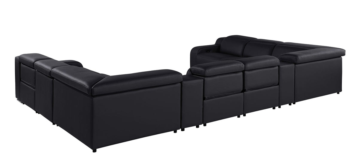 1116 Divanitalia 10-Piece U-Shaped Sectional Sofa in Top Grain Italian Leather with 4 Power Recliners & Power Headrests - Black - SKU 1116-BLACK-10PC-4PWR-U-SECTIONAL-GROUP - view 6
