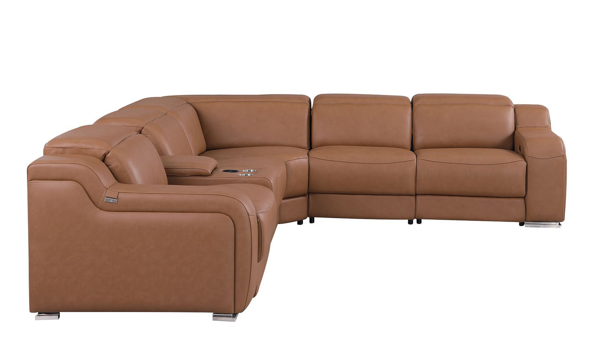 1116 Divanitalia 6-Piece L-Shaped Sectional Sofa in Top Grain Italian Leather with 3 Power Recliners & Power Headrests - Cognac - SKU 1116-COGNAC-6PC-3PWR-SECTIONAL- GROUP - view 5