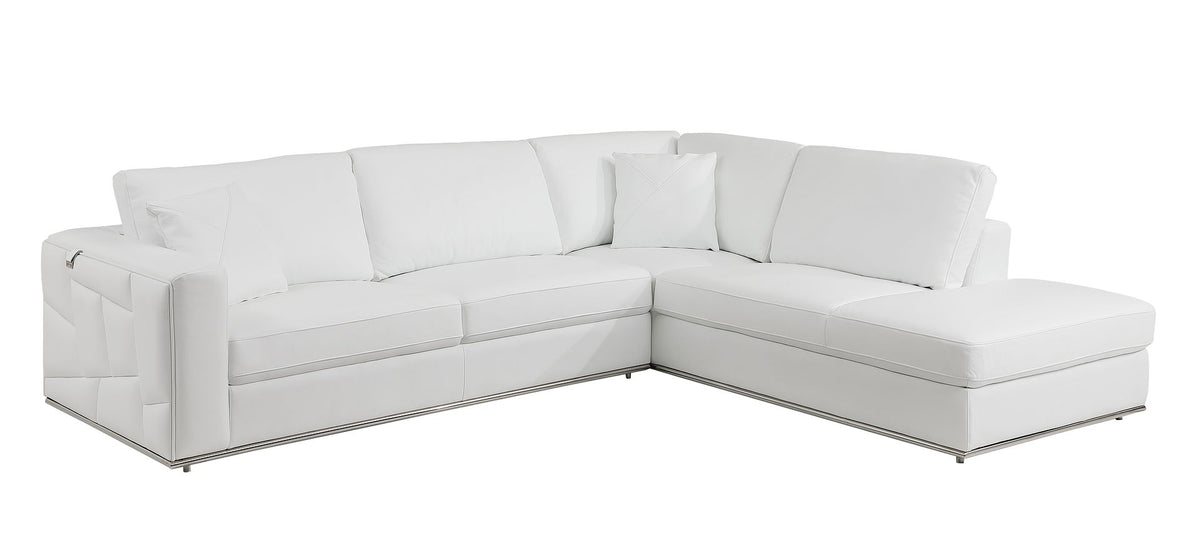 998 Divanitalia Cream Right Arm Facing Sectional Sofa in Top-grain Italian Leather - White - SKU 998-Sectional-RAF-CHAISE-WHITE - view 2