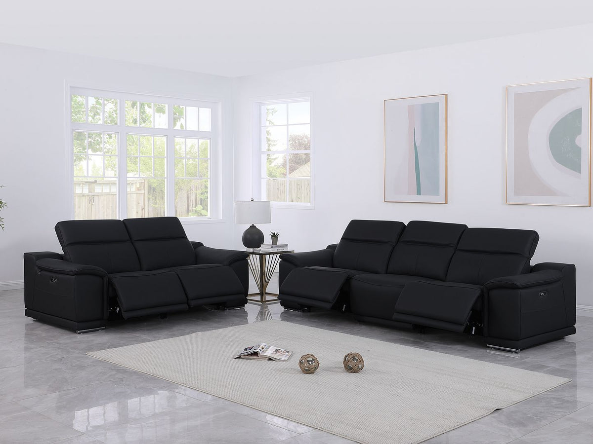 9762 Divanitalia 5-Piece Modular Power Reclining Sofa and Loveseat Set with 5 Power Recliners in Top Grain Italian Leather - Black - SKU 9762-BLACK-5.4-HT-2PC - view 2