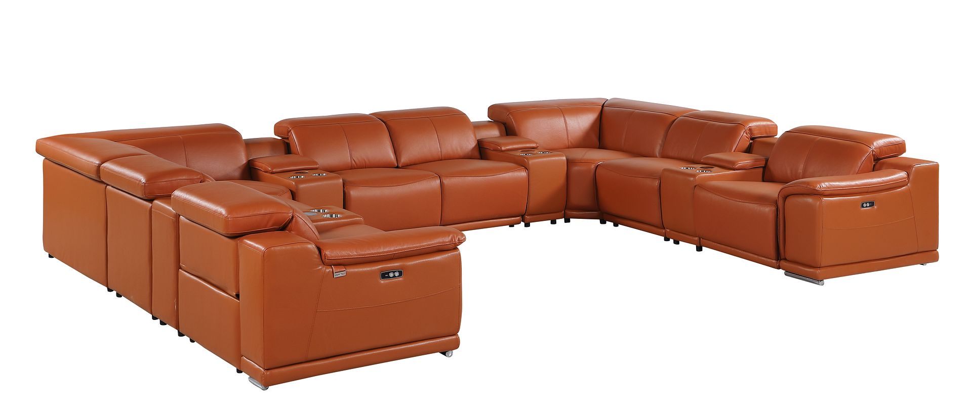 9762 Divanitalia 12-Piece U-Shaped Top Grain Italian Leather Sectional Sofa with 4 Power Recliners