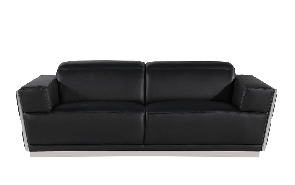 1111 Divanitalia 2-Piece Sofa Set with Adjustable Headrest in Top-grain Italian Leather - Black - SKU 1111-BLACK-2PC - view 3