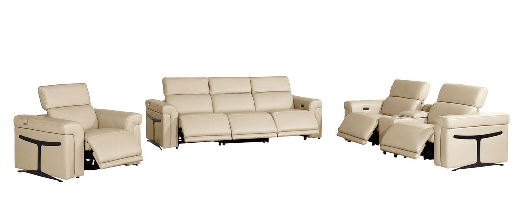 1126 Divanitalia 7-Piece Modular Power Reclining Sofa, Loveseat & Chair Set in Top Grain Italian Leather with 6 Power Recliners & Power Headrests - Beige - SKU 1126-BEIGE-7.6-HT-3PC - view 4