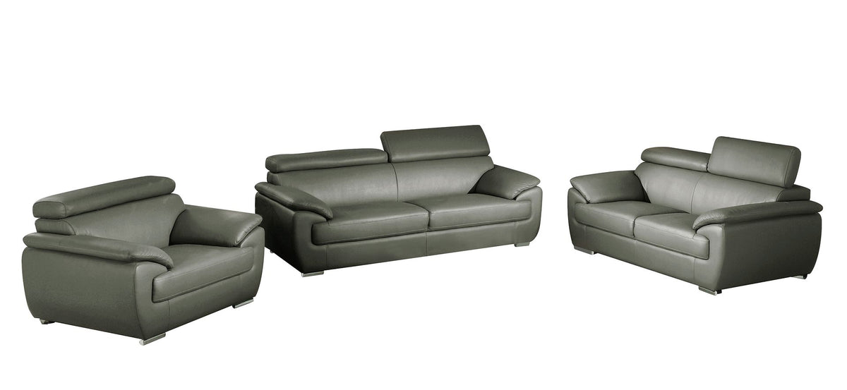 4571 Modern Genuine Leather 3-Piece Sofa Set - Dark Grey - SKU 4571-LV GRAY 3PC (S/L/C) - GROUP - view 2