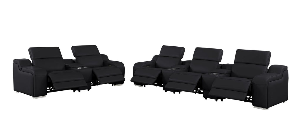 1116 Divanitalia 8-Piece Modular Power Reclining Sofa & Loveseat Set in Top Grain Italian Leather with 5 Power Recliners & Power Headrests - Black - SKU 1116-BLACK-8.5-HT - view 5
