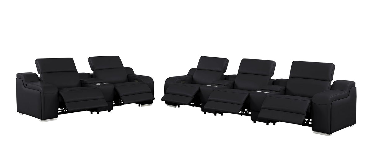 1116 Divanitalia 8-Piece Modular Power Reclining Sofa & Loveseat Set in Top Grain Italian Leather with 5 Power Recliners & Power Headrests - Black - SKU 1116-BLACK-8.5-HT - view 5