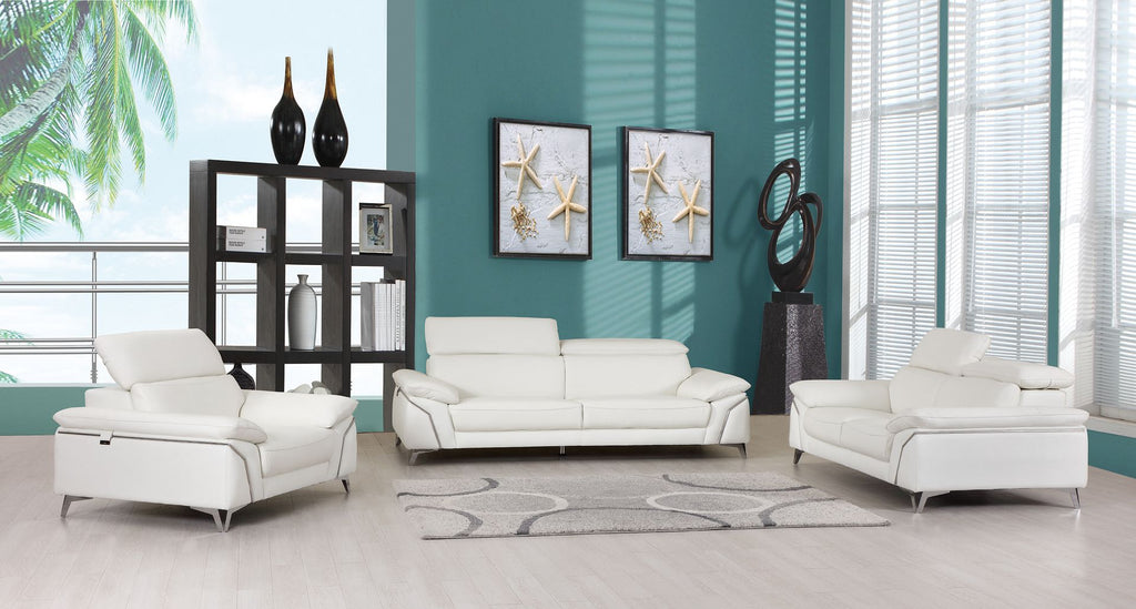 727 Divanitalia 3-Piece Sofa Set with Adjustable Headrest in Top-grain Italian Leather - White - SKU 727- WHITE 3PC (S/L/CH) - GROUP - view 2