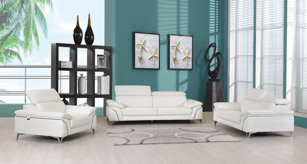 727 Divanitalia 3-Piece Sofa Set with Adjustable Headrest in Top-grain Italian Leather - White - SKU 727- WHITE 3PC (S/L/CH) - GROUP - view 2