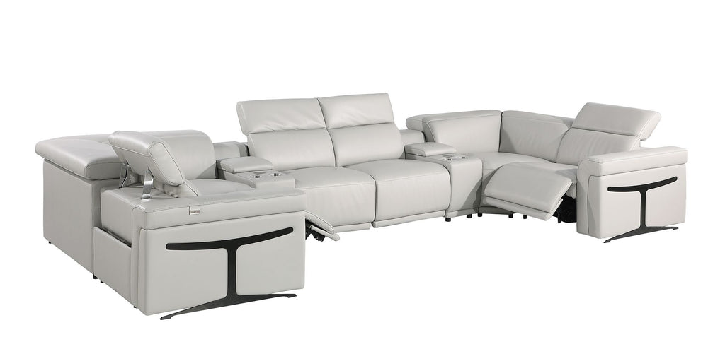 1126 Divanitalia 8-Piece U-Shaped Sectional Sofa in Top Grain Italian Leather with 2 Power Recliners & Power Headrests - Light Grey - SKU 1126-LT_GREY-8PC-2PWR-U-SECTIONAL-GROUP - view 5