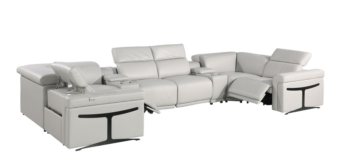 1126 Divanitalia 8-Piece U-Shaped Sectional Sofa in Top Grain Italian Leather with 2 Power Recliners & Power Headrests - Light Grey - SKU 1126-LT_GREY-8PC-2PWR-U-SECTIONAL-GROUP - view 5