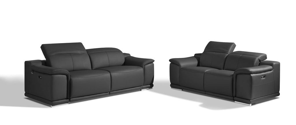 9762 Divanitalia Top Grain Italian Leather Power Reclining Sofa and Loveseat Set with Adjustable Headrests - Dark Grey - SKU 9762-POWER-DARK GRAY 2PC (S/L) - GROUP - view 2