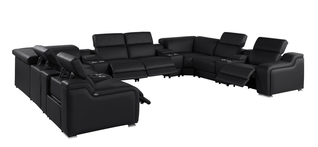 1116 Divanitalia 12-Piece U-Shaped Sectional Sofa in Top Grain Italian Leather with 4 Power Recliners & Power Headrests