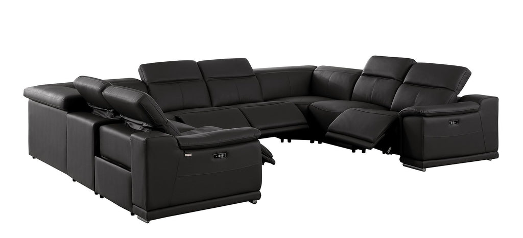 9762 Divanitalia 8-Piece U-Shaped Top Grain Italian Leather Sectional Sofa with 4 Power Recliners - Black - SKU 9762-BLACK-8PC-4PWR-U-NC-SECTIONAL-GROUP - view 4