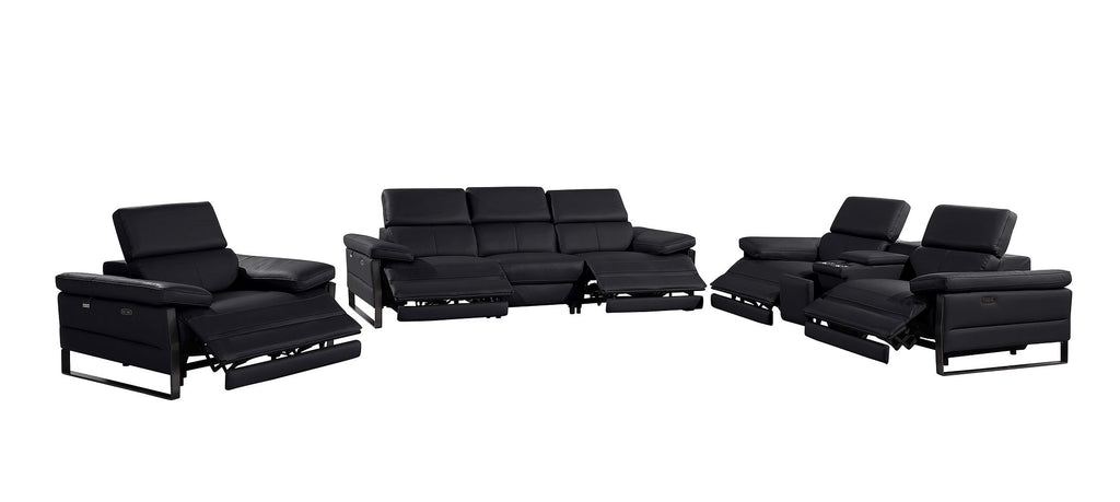 1246 Divanitalia Modular Power Dual Reclining Sofa, Console Loveseat, and Chair Set with Power Headrests - Top Grain Italian Leather - Black - SKU 1246-BLACK-7.5-HT-3PC - view 4
