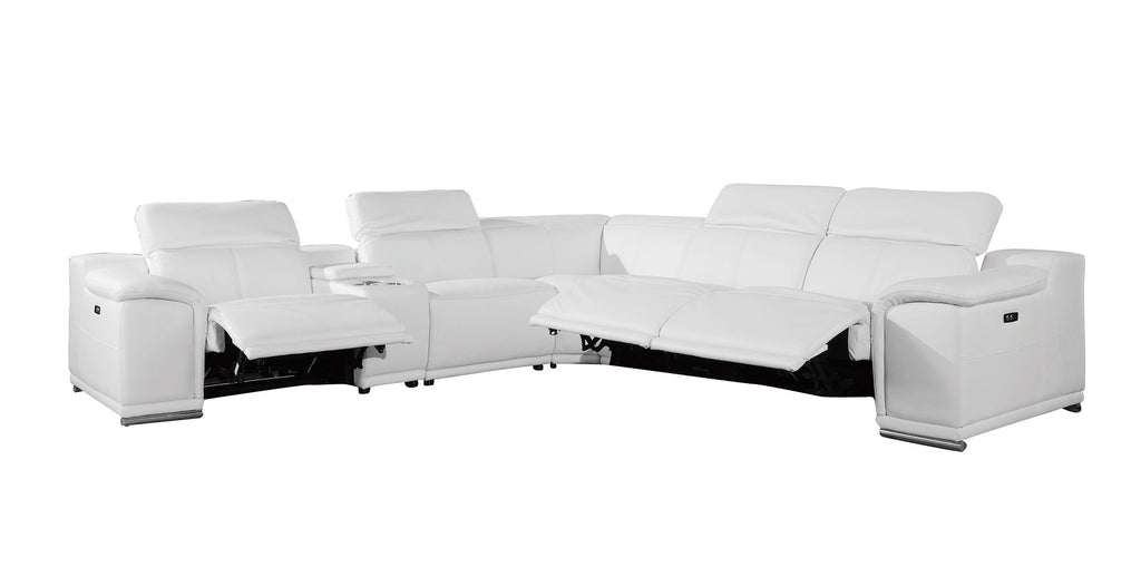9762 Divanitalia 6-Piece L-Shaped Top Grain Italian Leather Sectional Sofa with 3 Power Recliners