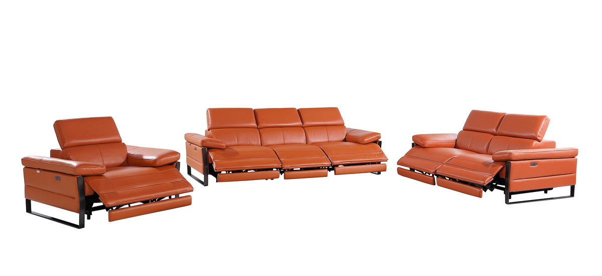 1246 Divanitalia Modular Power Triple Reclining Sofa, Loveseat, and Chair Set with Power Headrests - Top Grain Italian Leather - Camel - SKU 1246-CAMEL-6.6-HT-3PC - view 4