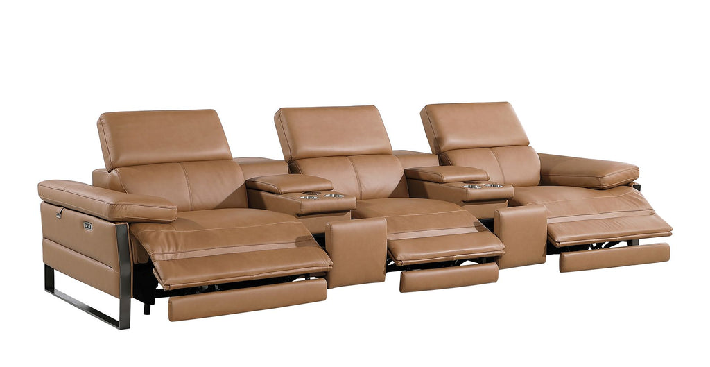 1246 Divanitalia Modular Power Reclining Dual Console Sofa and Console Loveseat Set with Power Headrests - Top Grain Italian Leather - Cognac - SKU 1246-COGNAC-8.5-HT-2PC - view 7