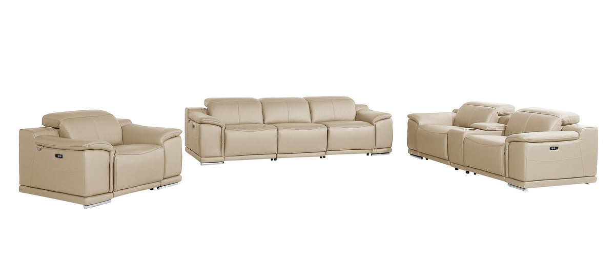 9762 Divanitalia 7-Piece Modular Power Reclining Sofa, Loveseat and Chair Set with 5 Power Recliners in Top Grain Italian Leather - Beige - SKU 9762-BEIGE-7.5-HT-3PC - view 3
