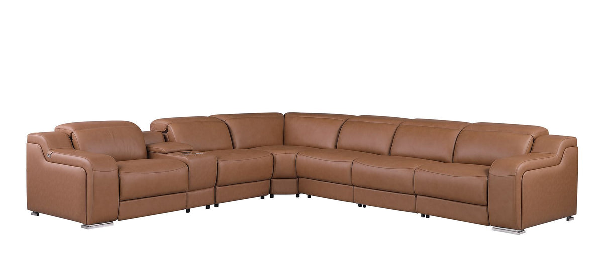 1116 Divanitalia 7-Piece L-Shaped Sectional Sofa in Top Grain Italian Leather with 3 Power Recliners & Power Headrests - Cognac - SKU 1116-COGNAC-7PC-3PWR-SECTIONAL- GROUP - view 3
