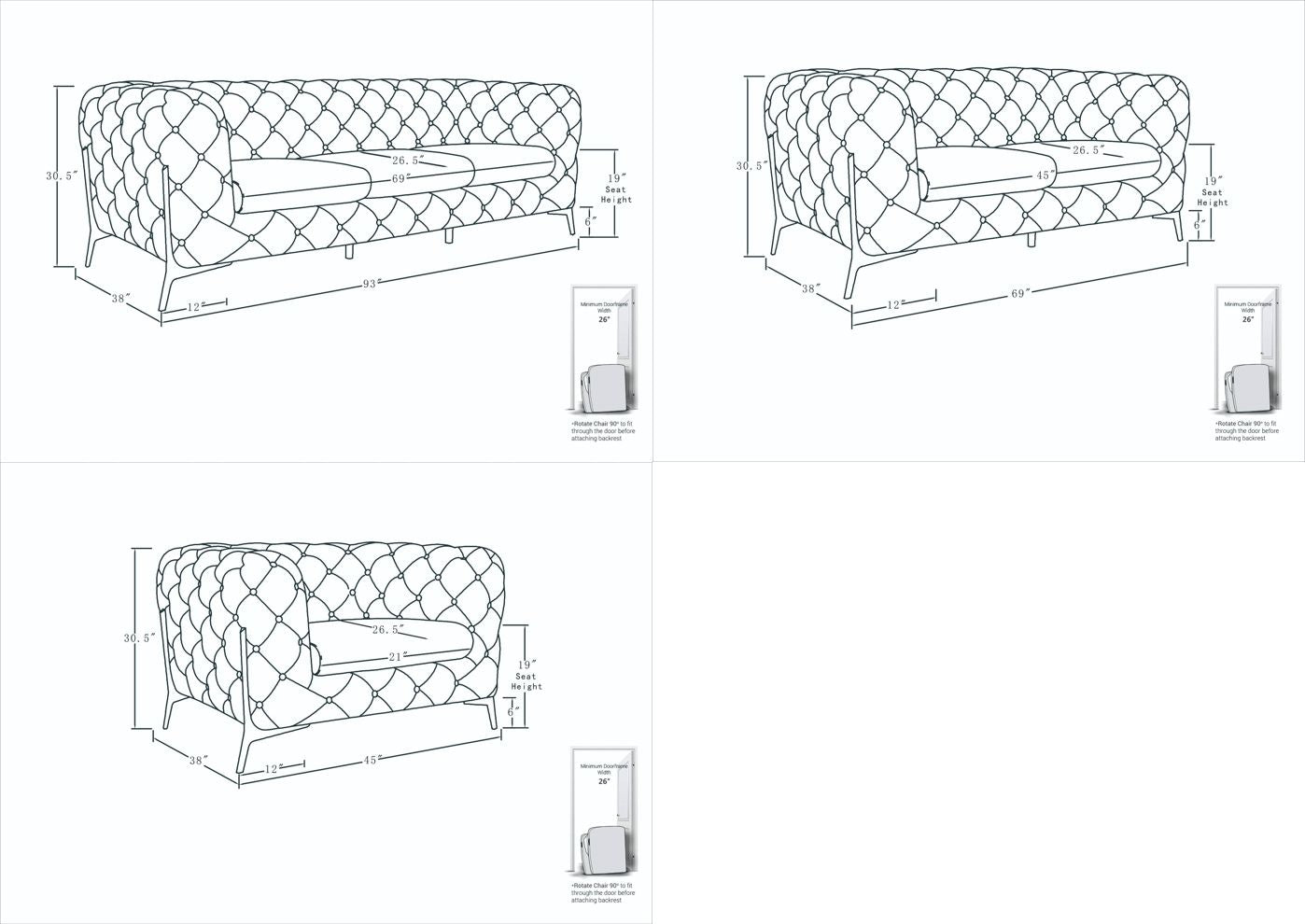 970 Divanitalia 3-Piece Sofa Set in Top-grain Italian Leather - Dark Grey - SKU 970- DARK GRAY 3PC (S/L/CH) - GROUP - view 12