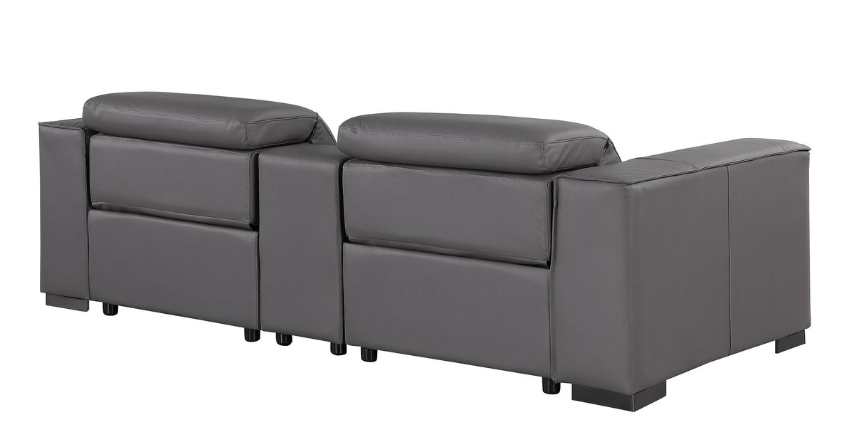 1208 Genuine Leather Dual Power Reclining Console Loveseat - Dark Grey - SKU 1208-DK-GREY-3.2-HT - view 7