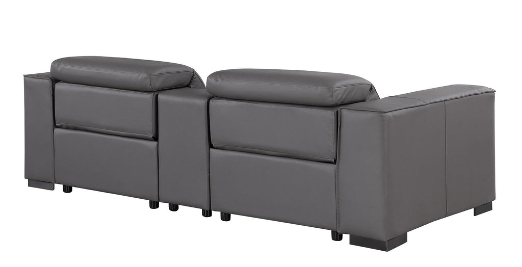 1208 Genuine Leather Dual Power Reclining Console Loveseat