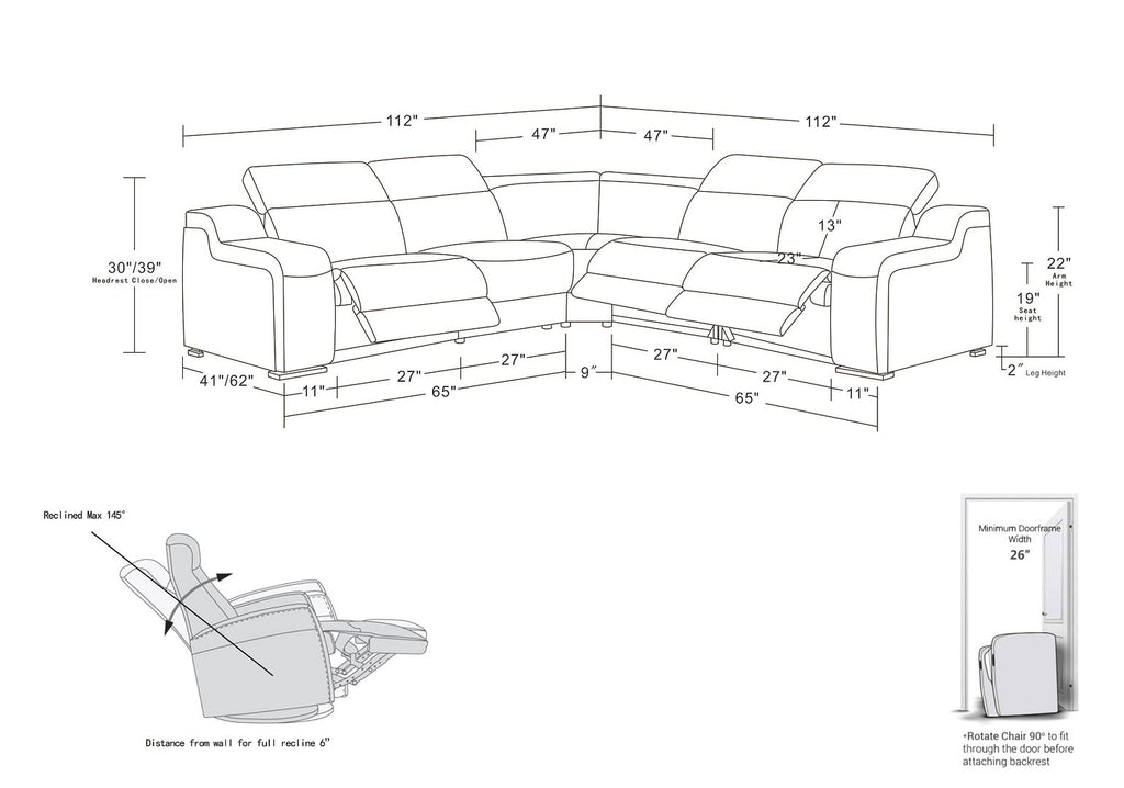 1116 Divanitalia 5-Piece L-Shaped Sectional Sofa in Top Grain Italian Leather with 3 Power Recliners & Power Headrests - Cognac - SKU 1116-COGNAC-5PC-3PWR-SECTIONAL- GROUP - view 15