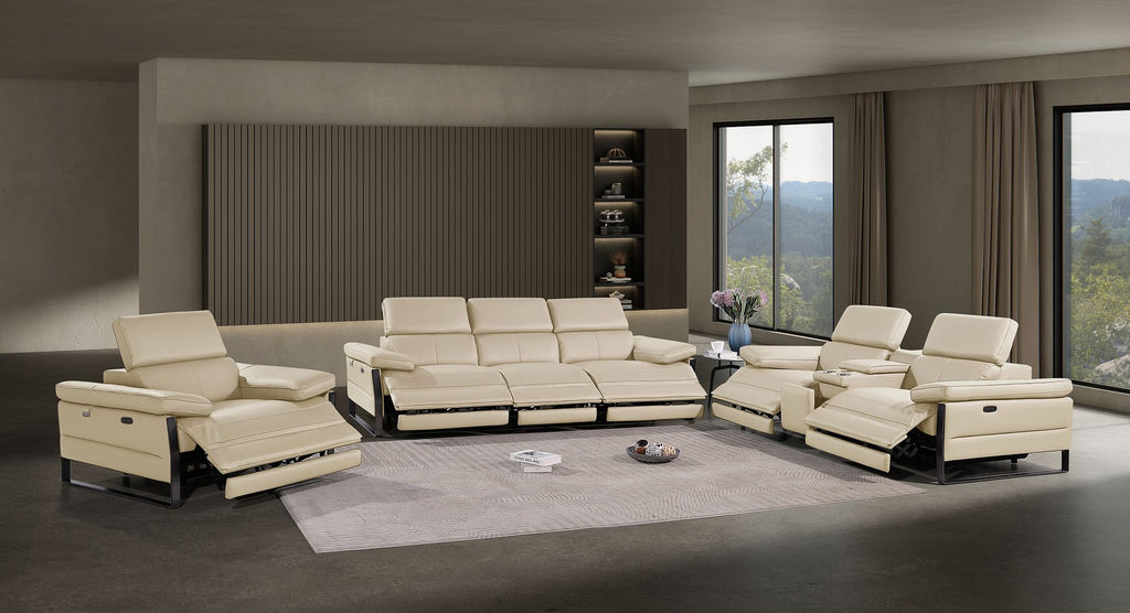 1246 Divanitalia Modular Power Triple Reclining Sofa, Console Loveseat, and Chair Set with Power Headrests - Top Grain Italian Leather - Beige - SKU 1246-BEIGE-7.6-HT-3PC - view 2