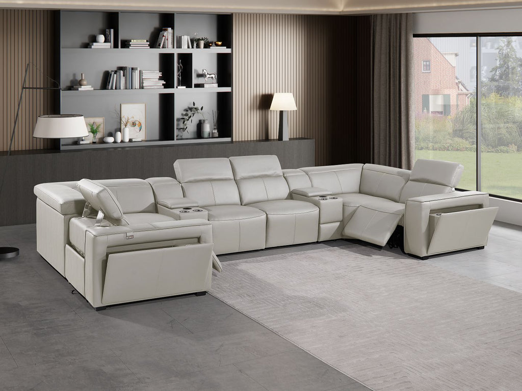 1224 Divanitalia 8-Piece U-Shaped Sectional Sofa in Top Grain Italian Leather with 2 Power Recliners & Power Headrests - Light Grey - SKU 1224-LT-GREY-8PC-2PWR-U-SECTIONAL - view 2