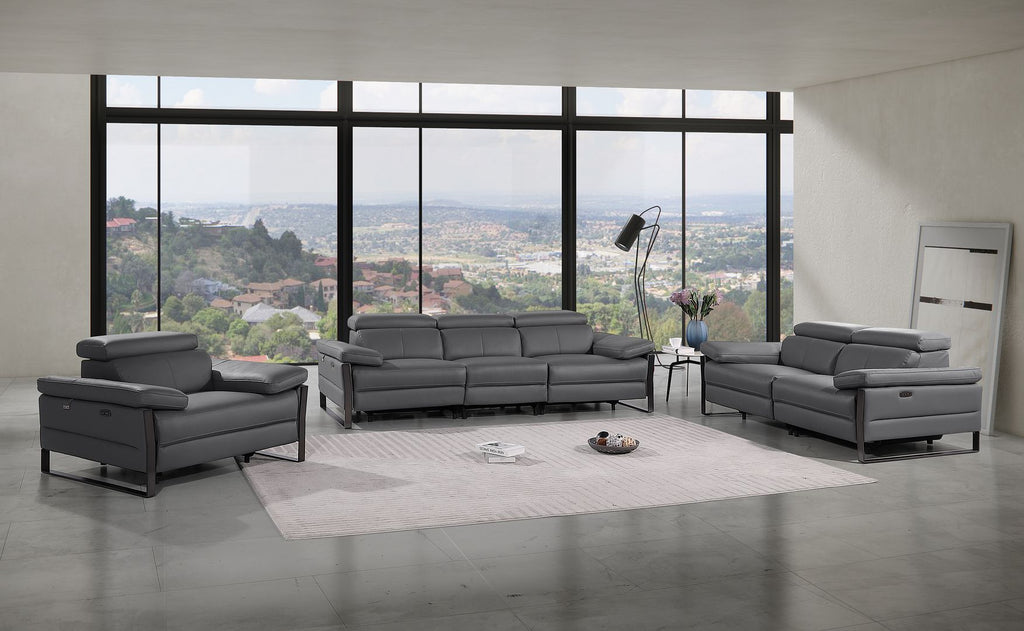 1246 Divanitalia Modular Power Dual Reclining Sofa, Loveseat, and Chair Set with Power Headrests - Top Grain Italian Leather - Dark Grey - SKU 1246-DK-GREY-6.5-HT-3PC