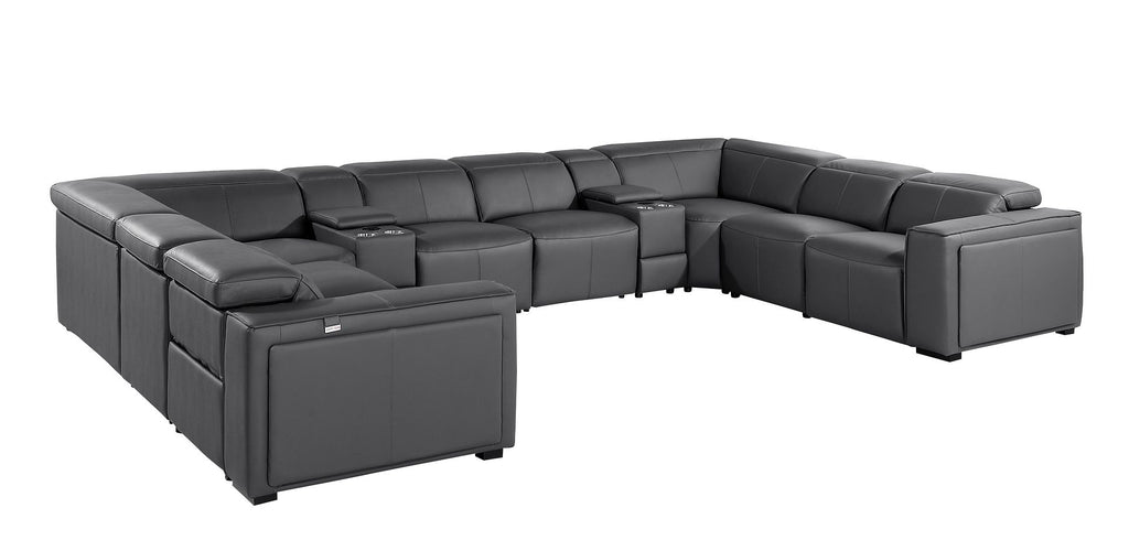 1224 Divanitalia 10-Piece U-Shaped Sectional Sofa in Top Grain Italian Leather with 4 Power Recliners & Power Headrests
