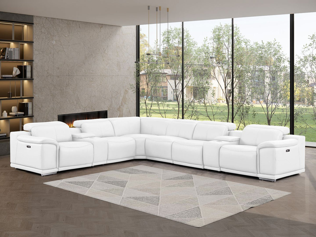 2679 8-Piece L-Shaped Power Reclining Sectional Sofa in Genuine Leather - 3 Recliners - White - SKU 2679-WHITE-8PC-3PWR-L-SECT
