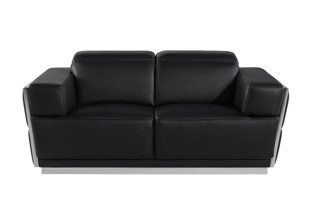 1111 Divanitalia 2-Piece Sofa Set with Adjustable Headrest in Top-grain Italian Leather - Black - SKU 1111-BLACK-2PC - view 6
