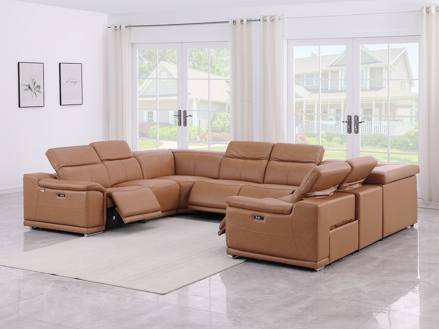 9762 Divanitalia 8-Piece U-Shaped Top Grain Italian Leather Sectional Sofa with 4 Power Recliners