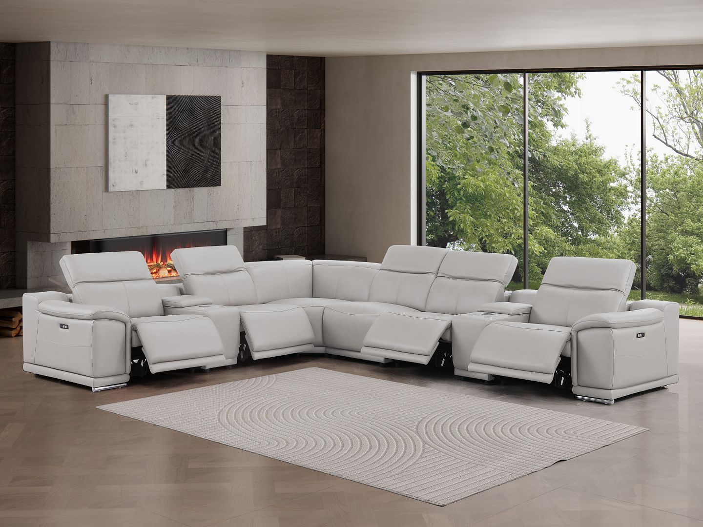 2679 8-Piece L-Shaped Power Reclining Sectional Sofa in Genuine Leather - 4 Recliners