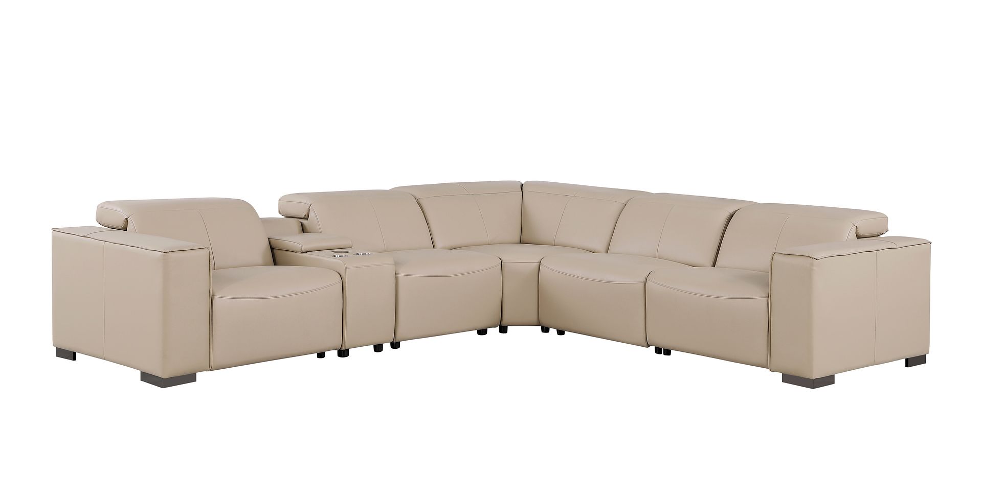 1208 6-Piece L-Shaped Leather Reclining Sectional Sofa with 3 Power Recliners