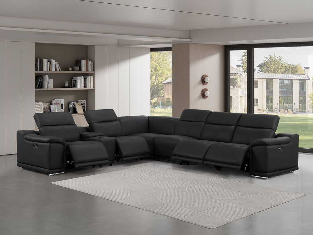 2679 7-Piece L-Shaped Power Reclining Sectional Sofa in Genuine Leather - 4 Recliners