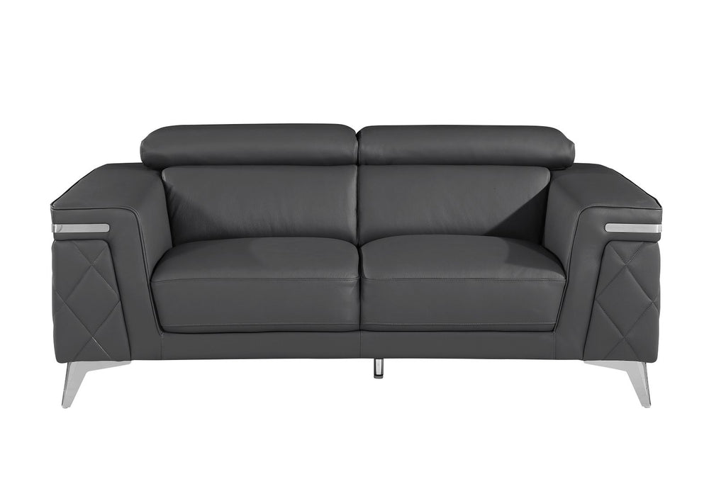 1140 Divanitalia 2-Piece Sofa Set with Adjustable Headrest in Top-grain Italian Leather - Dark Grey - SKU 1140-DK-GREY-2PC - view 7