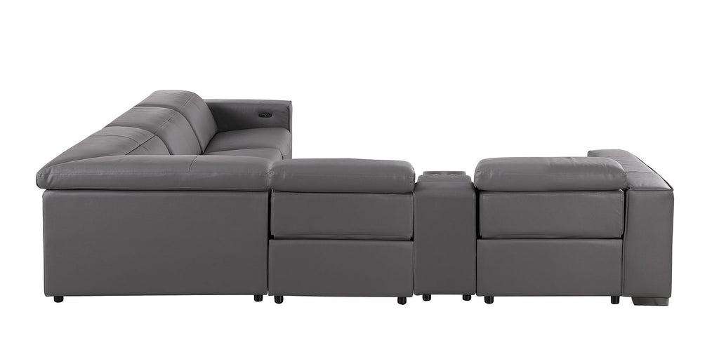 1208 6-Piece L-Shaped Leather Reclining Sectional Sofa with 3 Power Recliners
