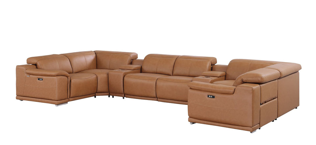 9762 Divanitalia 8-Piece U-Shaped Top Grain Italian Leather Sectional Sofa with 4 Power Recliners