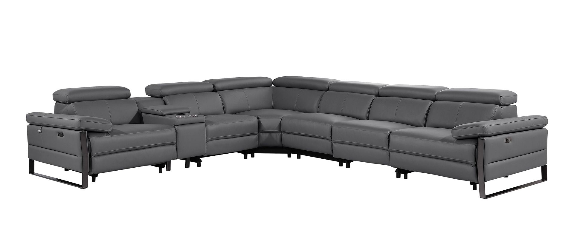 1246 Divanitalia 7-Piece L-Shaped Modular Power Reclining Sectional Sofa with 3 Power Recliners and Power Headrests - Top Grain Italian Leather