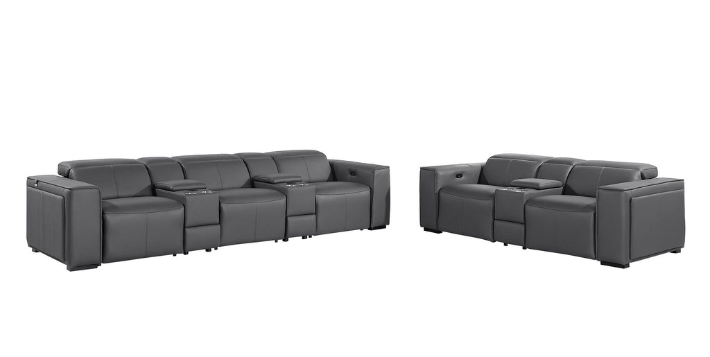 1224 Divanitalia 8-Piece Modular Power Reclining Sofa & Loveseat Set in Top Grain Italian Leather with 5 Power Recliners & Power Headrests - Dark Grey - SKU 1224-DK-GREY-8.5-HT-2PC - view 4