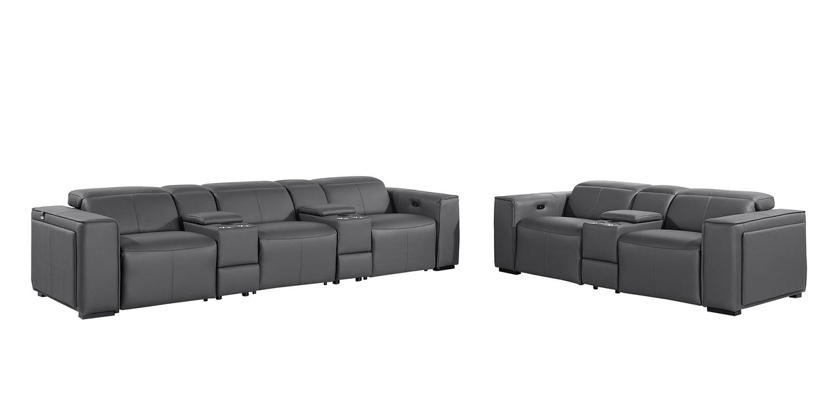 1224 Divanitalia 8-Piece Modular Power Reclining Sofa & Loveseat Set in Top Grain Italian Leather with 5 Power Recliners & Power Headrests - Dark Grey - SKU 1224-DK-GREY-8.5-HT-2PC - view 4