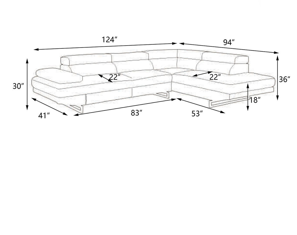 8136 Right Arm Facing Chaise with Adjustable Headrest in Genuine Leather